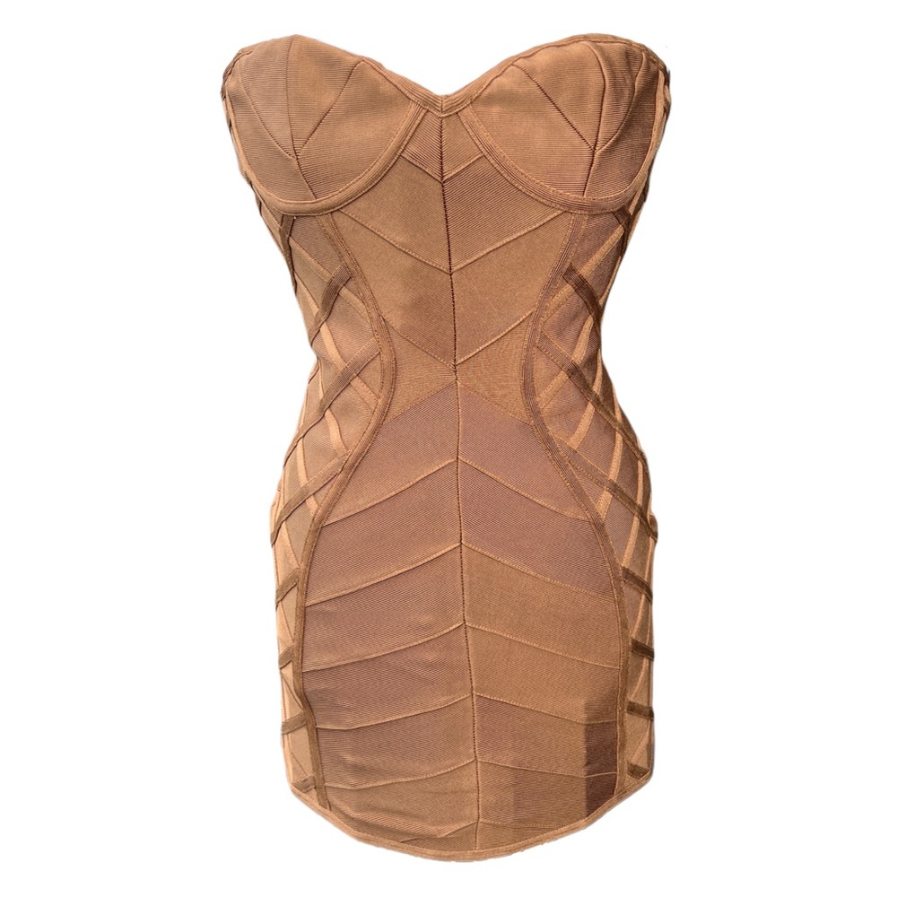 House of CB London caramel brown Naenia strapless bodycon bandage dress large